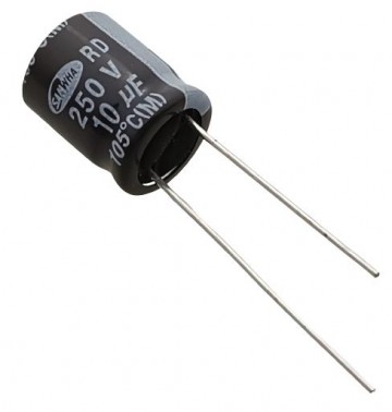 10uF 250V 105°C RD Series Electrolytic Capacitor - Samwha (Min Order Quantity 1pc for this Product)