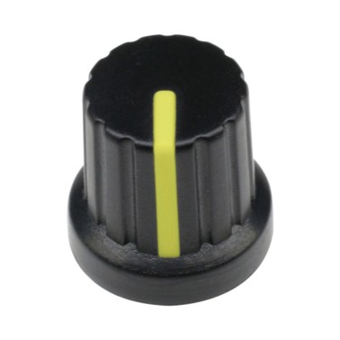 12mm Black Plastic Knob With Yellow Pointer (Min Order Quantity 1pc for this Product)