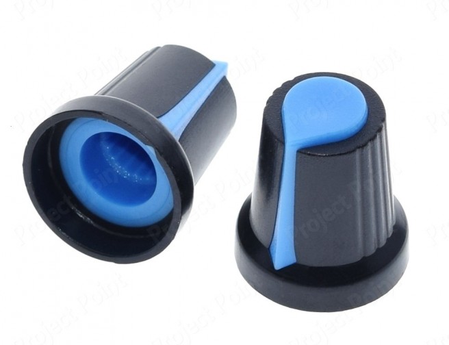 Black-Blue Plastic Knob for 6mm Knurled Shaft Potentiometer (Min Order Quantity 1 pc for this Product)