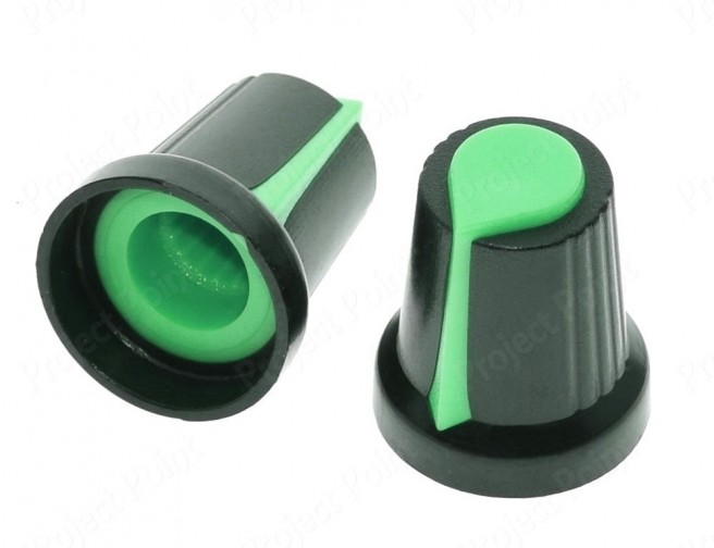 Black-Green Plastic Knob for 6mm Knurled Shaft Potentiometer (Min Order Quantity 1 pc for this Product)