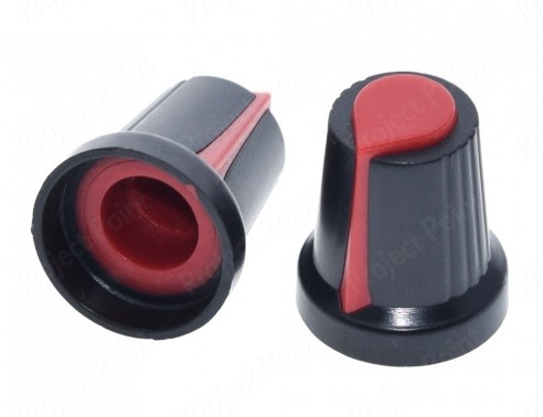 Black-Red Plastic Knob for 6mm Knurled Shaft Potentiometer (Min Order Quantity 1pc for this Product)