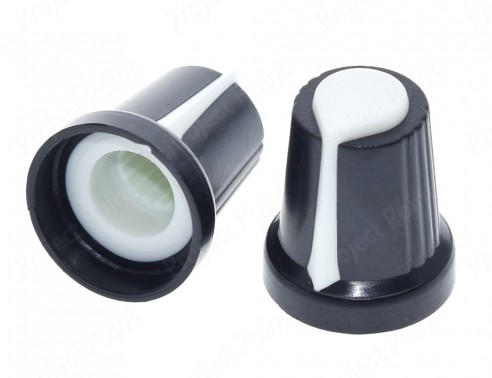 Black-White Plastic Knob for 6mm Knurled Shaft Potentiometer (Min Order Quantity 1pc for this Product)