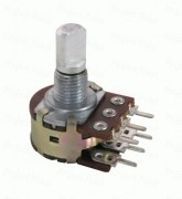 100K Ohm 16mm Linear Taper 6-Pin Dual Gang Rotary Potentiometer - Elcon
